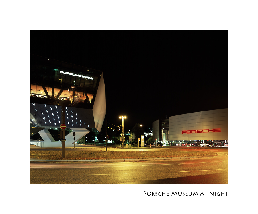 Porsche museum at night
