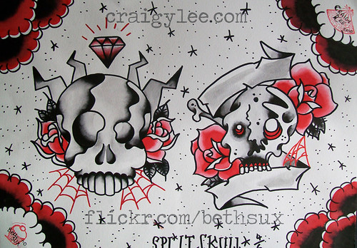 split skull tattoo flash by BethSUX From BethSUX