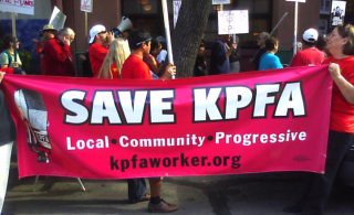 CWAers and supporters protest firings and job cuts at KPFA in Berkeley, Calif.