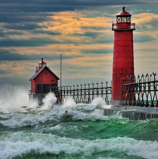 "September Gale" Grand Haven Breakwater Lighthouse is located in the harbor of Grand Haven, Michigan (Explore # 5  Sept, 16 2010)