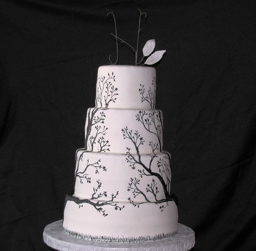 Painted Tree Wedding Cake Each side had a black painted tree took forever