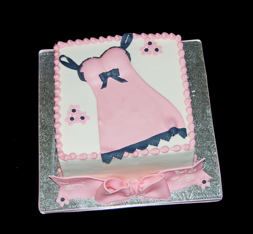 pink and black lingerie (one piece) bridal shower cake