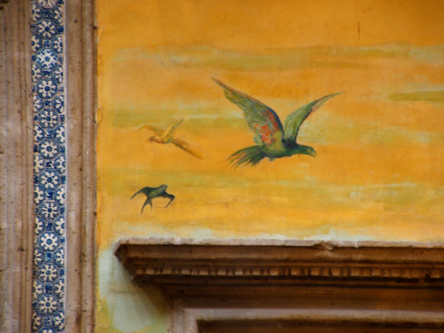 Yellow wall with birds