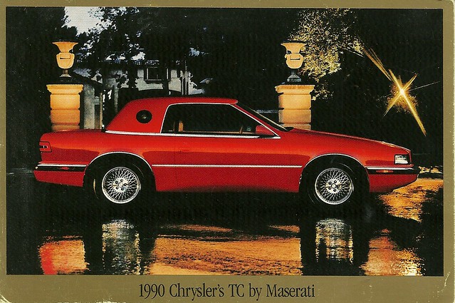auto ads advertising postcard tc chrysler coupe 1990 maserati lebaron