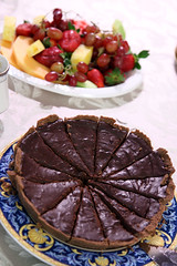 Chocolate tart and fruit platter