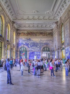 Portuguese tiles in the main hall of the trainstation of Porto