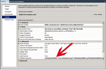 Process tab build settings build definition Team Build 2010
