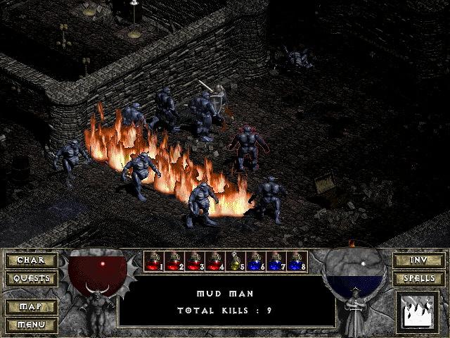 Un mur de flammes dans Diablo 1