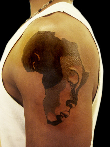 African continent and woman face tattoo custom design Miguel Angel
