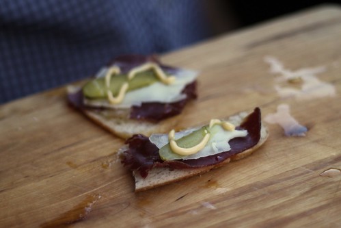 bresaola with goat's cheese & cornichons on sourdough