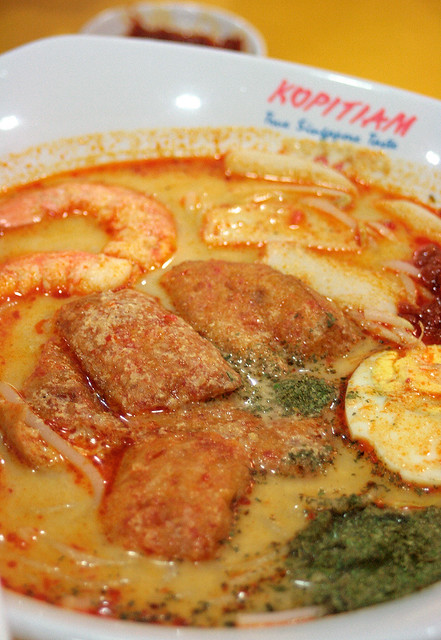 Singapore laksa - they use UHT milk instead of coconut cream, the whole bowl is only 600 calories!