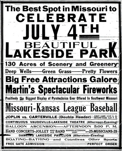 Lakeside Park 4th of July ad from 1913