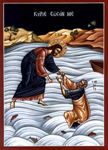 Christ saving Peter on the water.