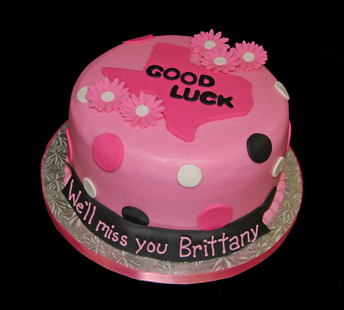 Pink and Black Going Away Cake with polka dots and daisies - Texas