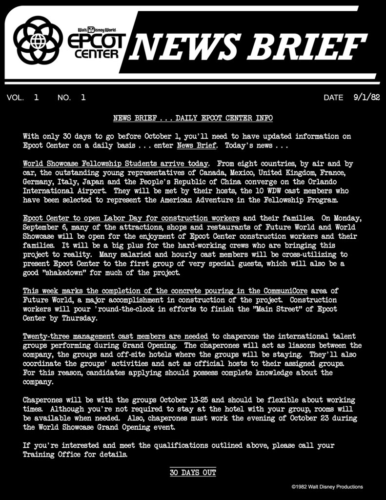 EPCOT Center News Brief (9-1-82)