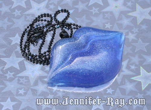 Icy Blue Kiss - Resin Lips Necklace