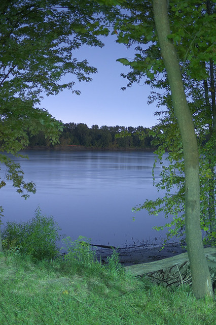 Night view of the Missouri River, in Saint Charles, Missouri, USA - river and trees