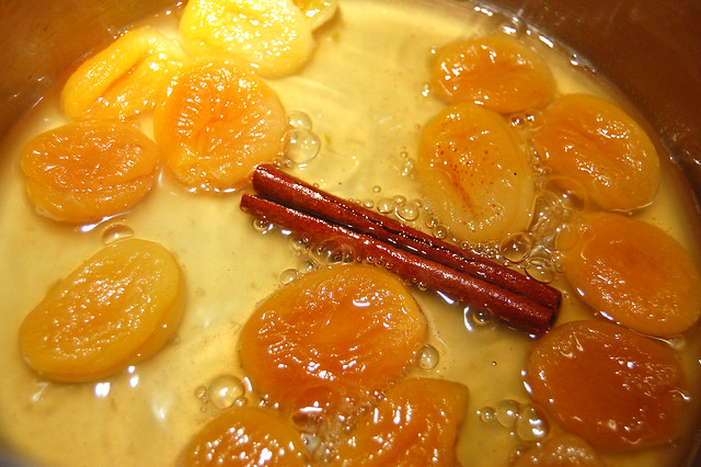 Simmering apricots for the tagine
