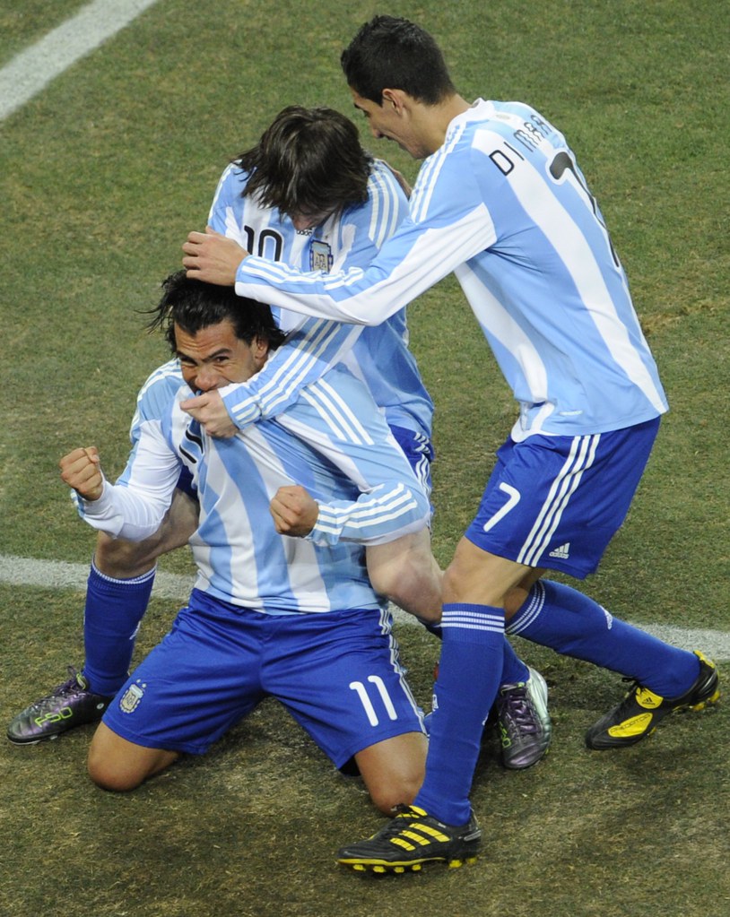 Mundial Sudáfrica Carlos Tévez, Lionel Messi y Angel Di Maria
