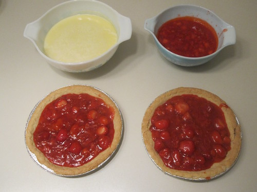 Baking 2 strawberry pies and making bases for ice cream