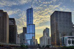 The Sun Lowering Behind Trump Tower and the Wrigley Building Over the Chicago River - 2010