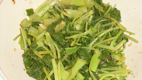 Chinese water spinach, pan-steamed, Sha Cha flavored 沙茶拌空心菜