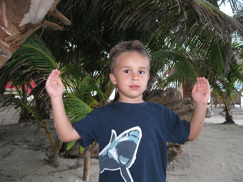 Ezra showing me the size of the sting ray he just saw in the water