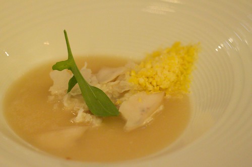 spanner crab, abalone &amp; sweet corn soup