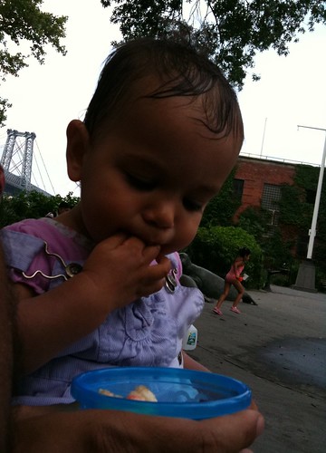 Laila having a snack at the water park