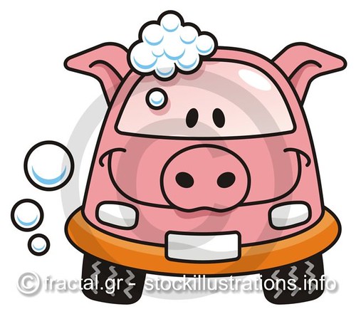 cartoon car washing. A pig cartoon car washing with