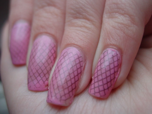 OPI I Think in Pink w/ China Glaze Black Diamond Nails Konad M57 Fishnet Design