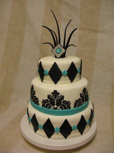 teal and black 3 tiered wedding cake 003