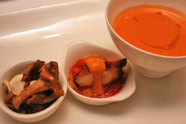 Mushroom confit, octopus plancha, gazpacho with crab