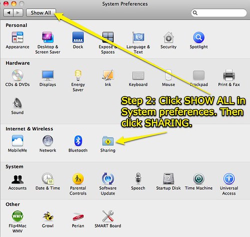 Step 2: Click SHARING in System Preferences