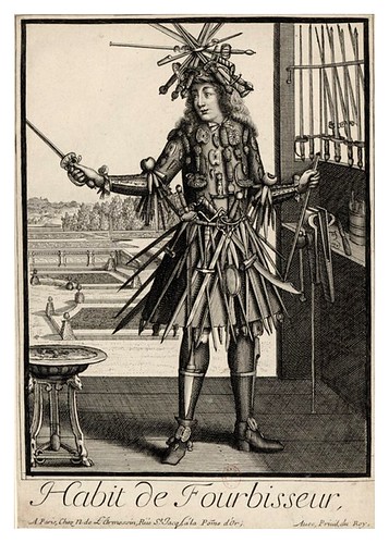 033-Vestimenta de bruñidor de espadas y cuchillos-Les Costumes Grotesques 1695-N. Larmessin-BNF