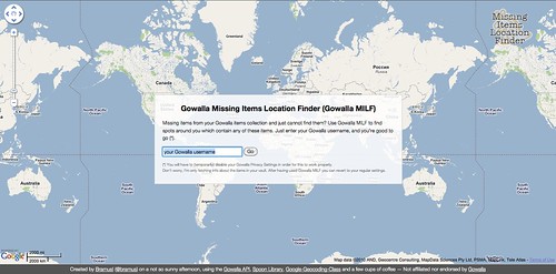 Gowalla Missing Items Location Finder — Welcome Screen