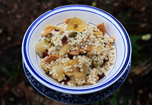 Nut Couscous - This dried fruit and nut couscous is a great summer dish full of sweet flavors. The Mediterranean couscous is thick and hearty.