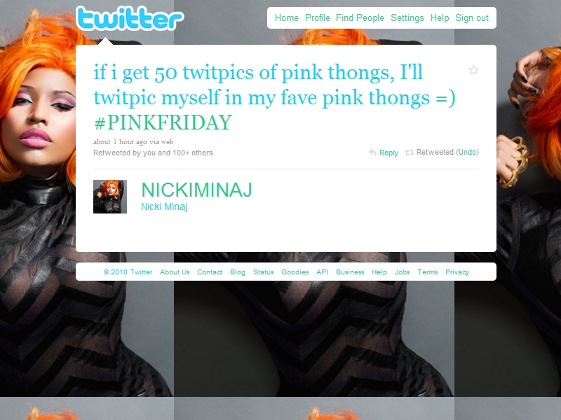 Nicki Minaj In Pink Thong. NICKI MINAJ To TwitPic HERSELF