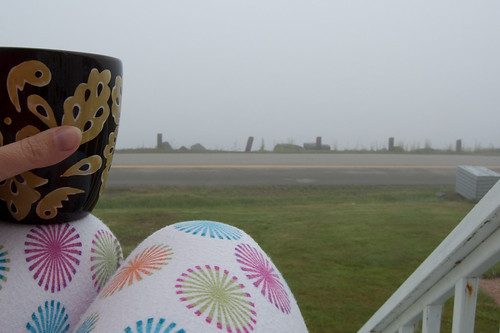 Morning coffee and the foggy ocean