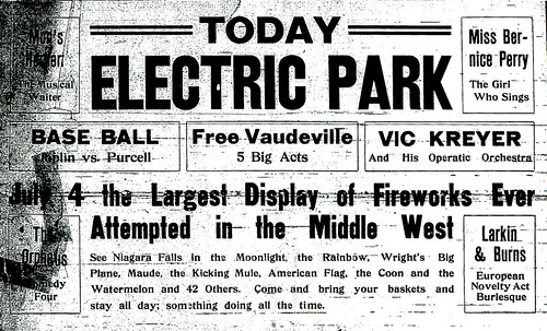 Electric Park Fourth of July ad from 1911.