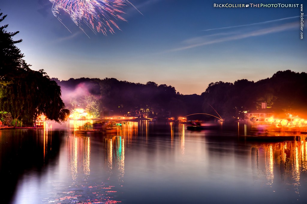 HDR from a time series of boats and fireworks on the Fourth of July at Lake Thoreau, Reston, Virginia, USA.