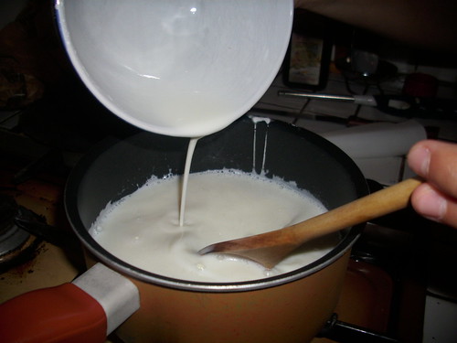 ajout de la préparation au lait