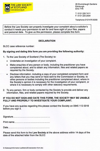 Law Society complaint form scan