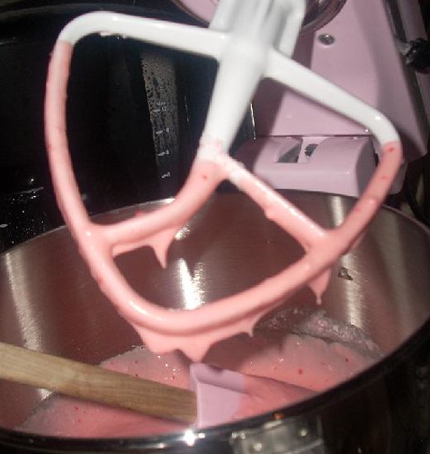 Pink mixer, pink batter, pink spatula