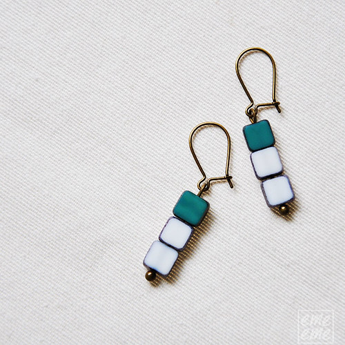 Czech glass square beads earrings