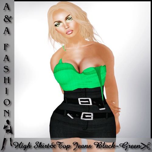 A&A Fashion High Skirt&Top Jeans Black-green