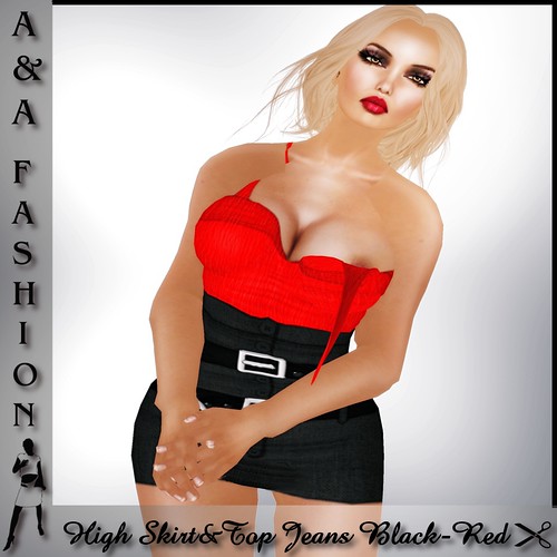 A&A Fashion High Skirt&Top Jeans Black-red