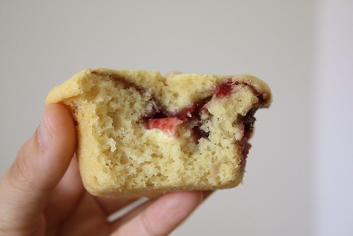 cream cheese and cherry berry jam muffins
