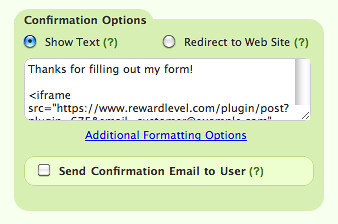 RewardLevel Snippet in Confirmation settings