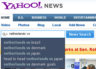 Yahoo! news search real time suggestion